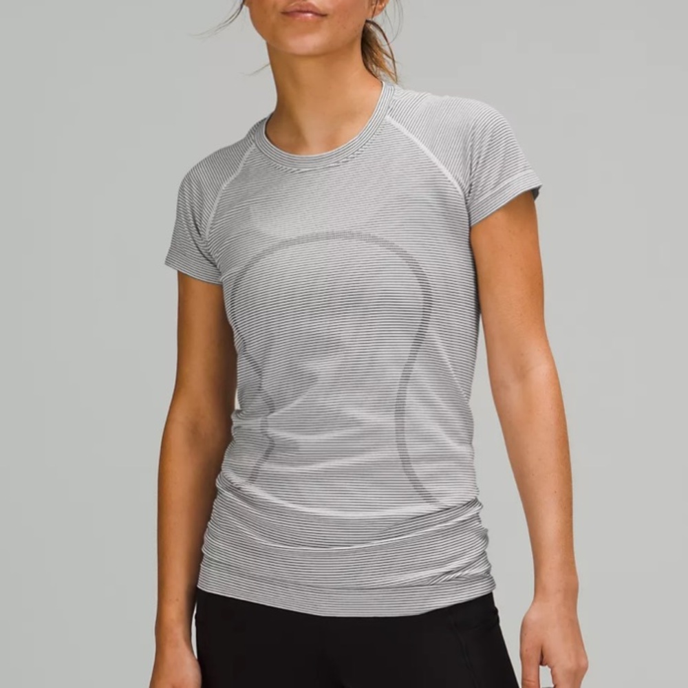 black and white striped lululemon swiftly tech short sleeve